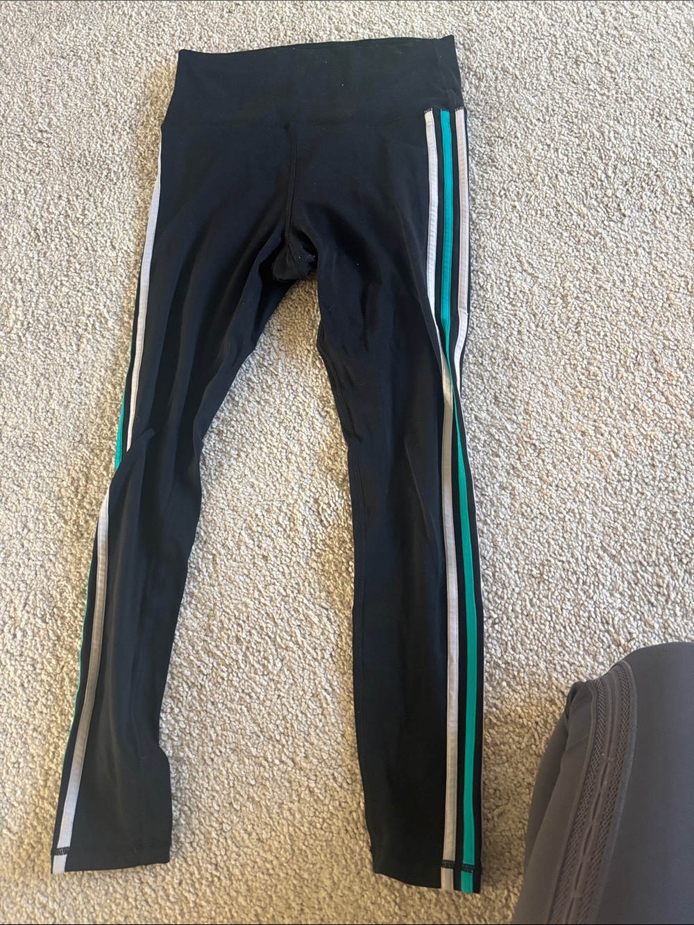Black Womans Leggings  with Teal & White Side Stripes